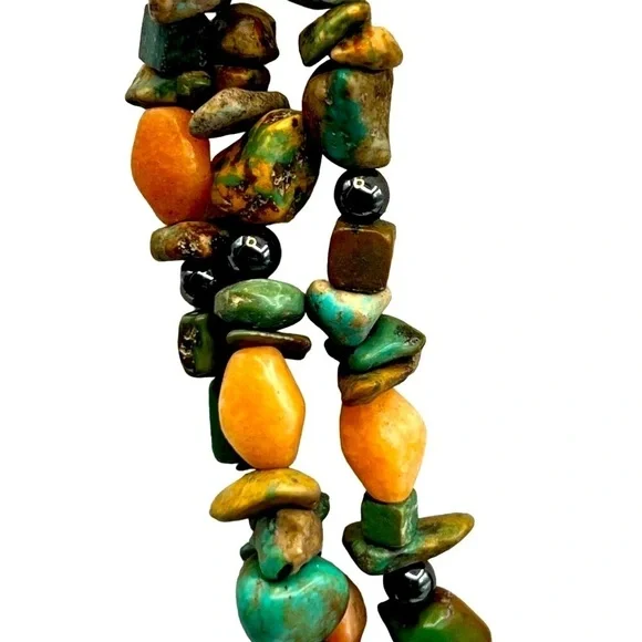 Vintage Multi-Strand Gemstone Necklace With Large Peach Jade Pendant - Picture 9 of 11